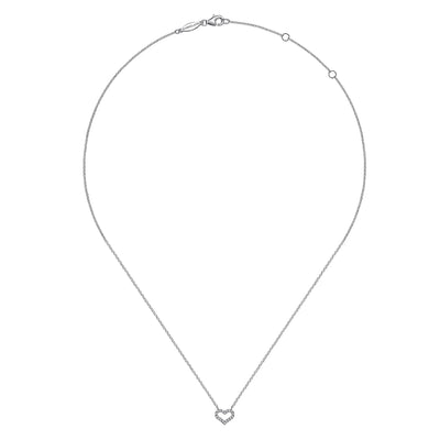 14K White Gold Diamond Heart Pendant Necklace