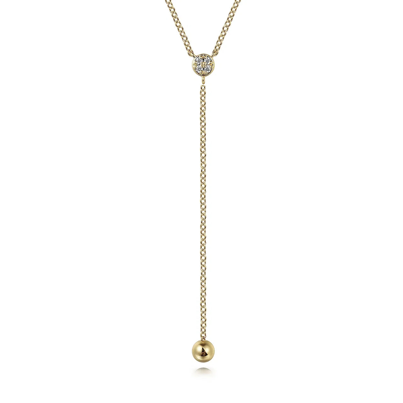 14K Yellow Gold Diamond Y-Knot Necklace with Hollow Gold Bead