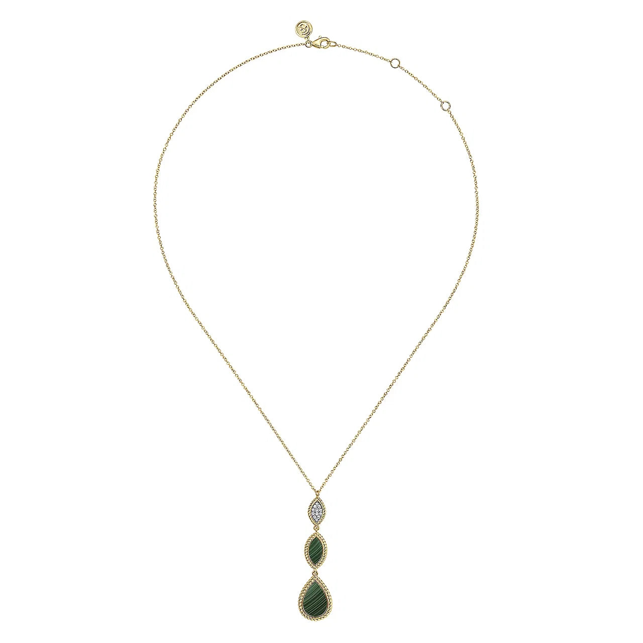 14K Yellow Gold Diamond and Malachite Rope Drop Pendant Necklace