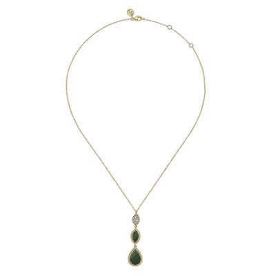 14K Yellow Gold Diamond and Malachite Rope Drop Pendant Necklace