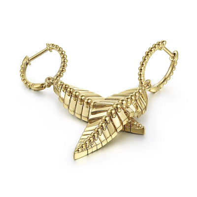 14K Yellow Plain Gold Huggie Drop Leaf Earrings