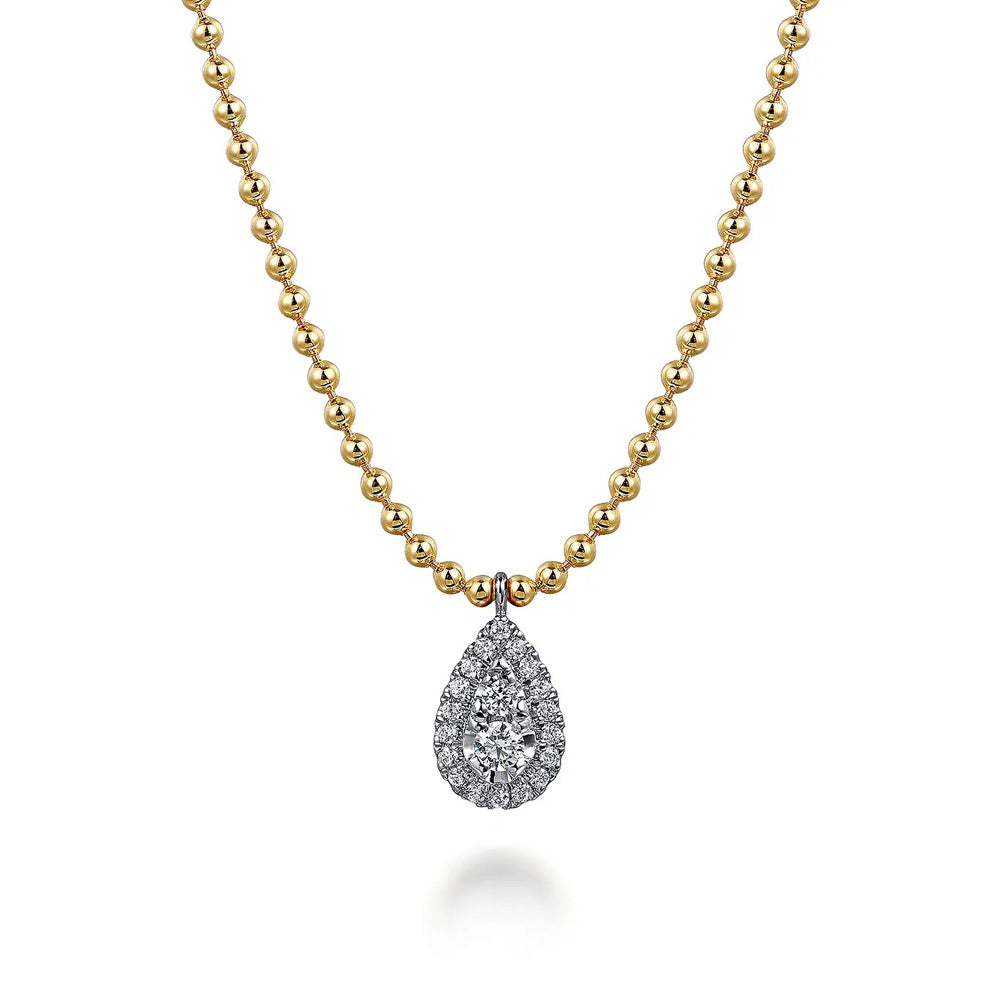 14K White Yellow Gold Bujukan Diamond Teardrop Pendant Necklace