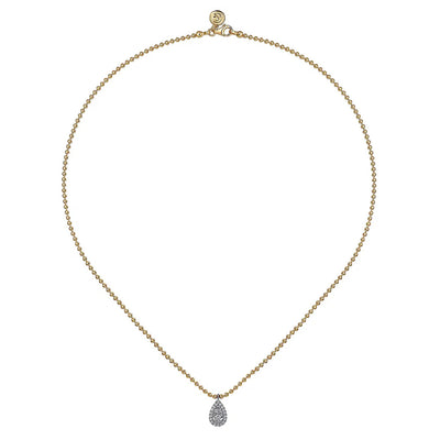 14K White Yellow Gold Bujukan Diamond Teardrop Pendant Necklace