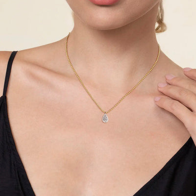 14K White Yellow Gold Bujukan Diamond Teardrop Pendant Necklace