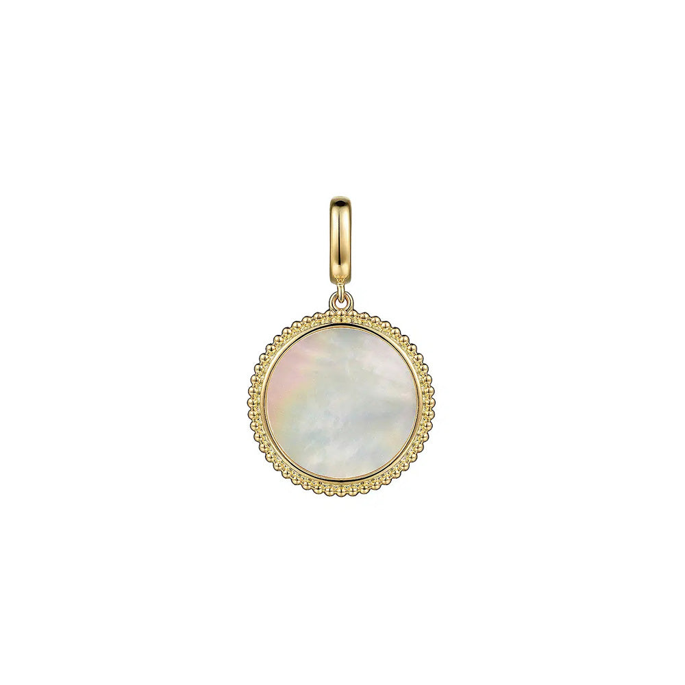 14K Yellow Gold Round Mother of Pearl Inlay Pendant