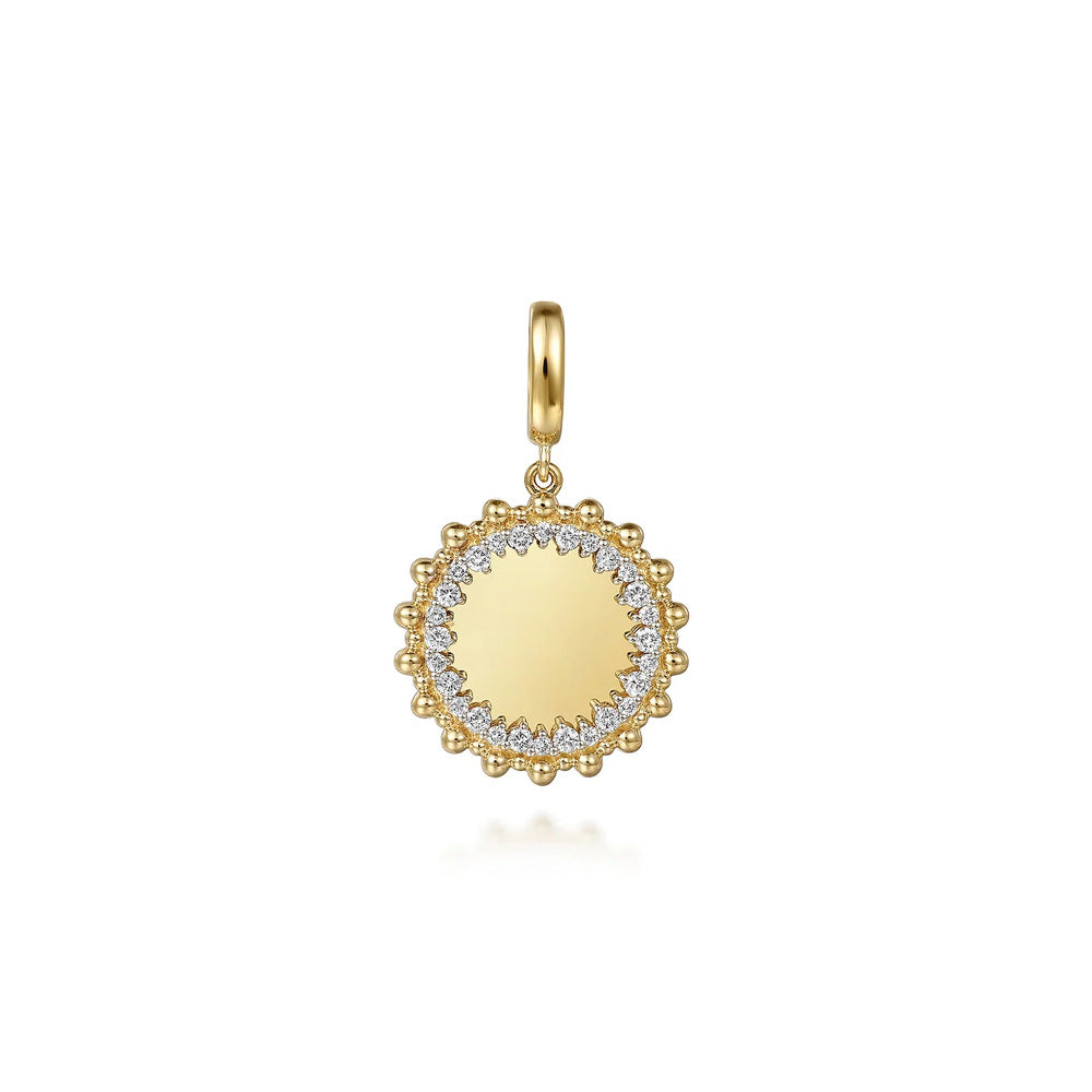 14K Yellow Gold Bujukan Diamond 18mm Round Shape Personalize Medallion Pendant