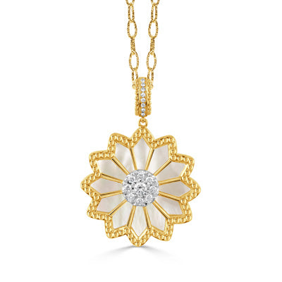 Byzantine - 18k Yellow Gold Diamond Pendant With White Mother Of Pearl
