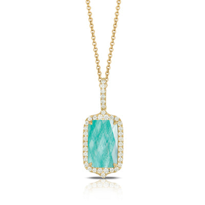 Amazon Breeze - 18k Yellow Gold Diamond Pendant With Clear Quartz Over Amazonite