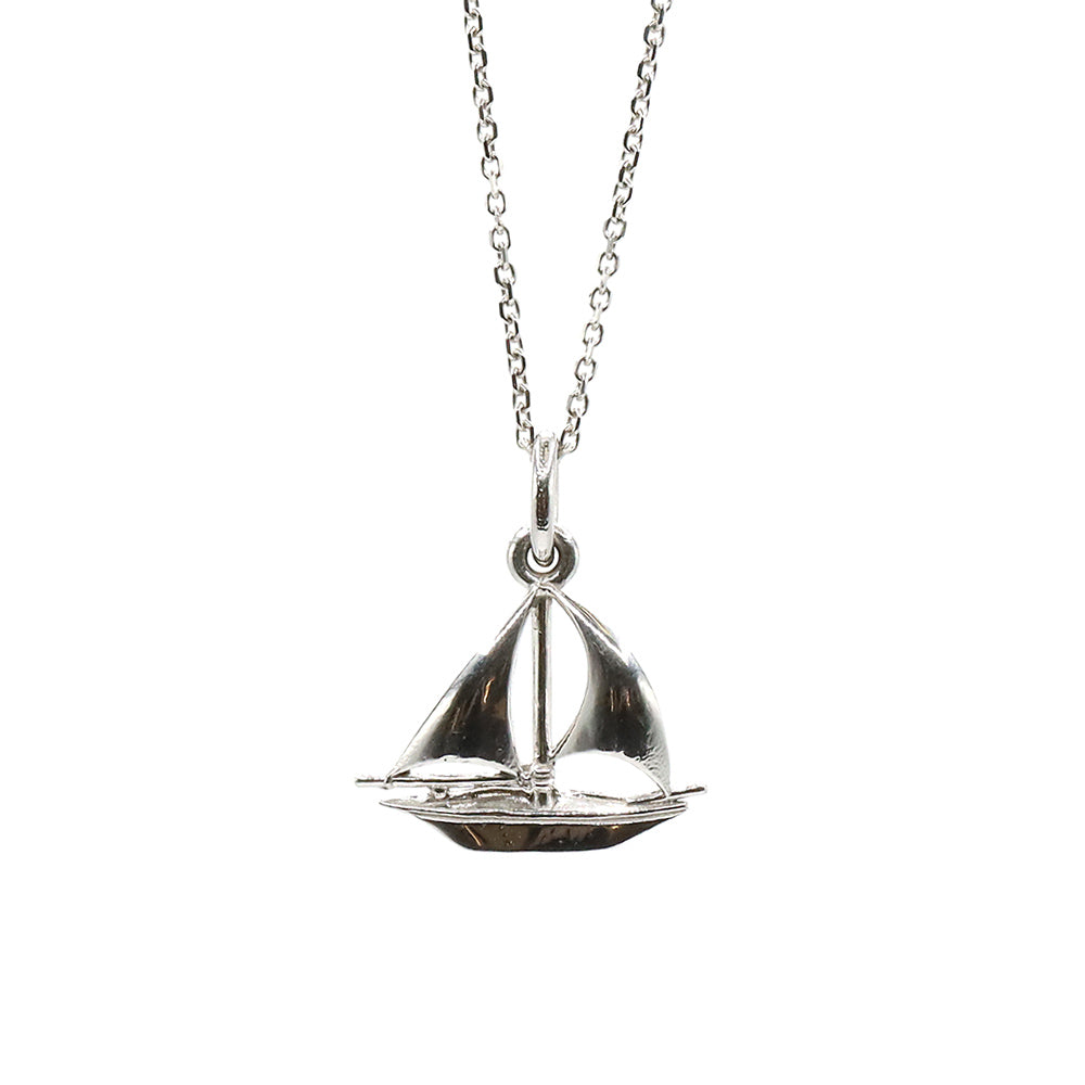 14K White Gold Sailboat Pendant