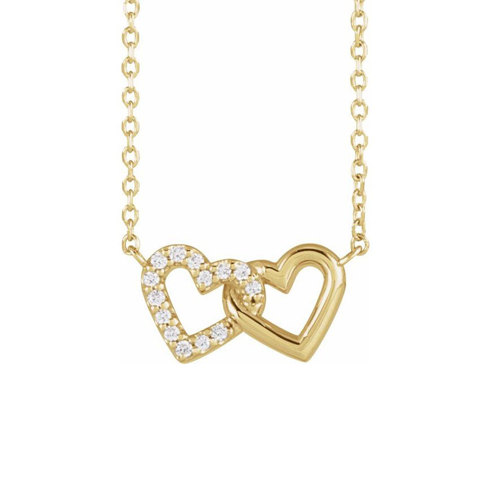 The Samantha - 14K Yellow .05 CTW Natural Diamond Petite Double Interlocking Heart 16-18" Necklace